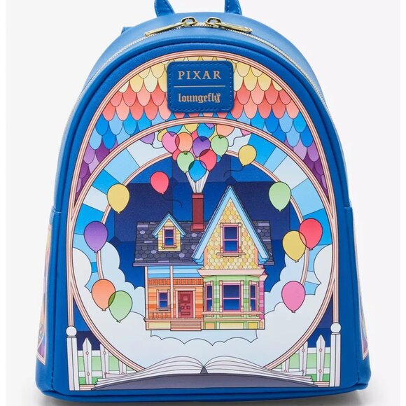 Loungefly Disney Pixar Up Mini Backpack Stained Glass Characters Balloons Bag - Picture 1 of 4